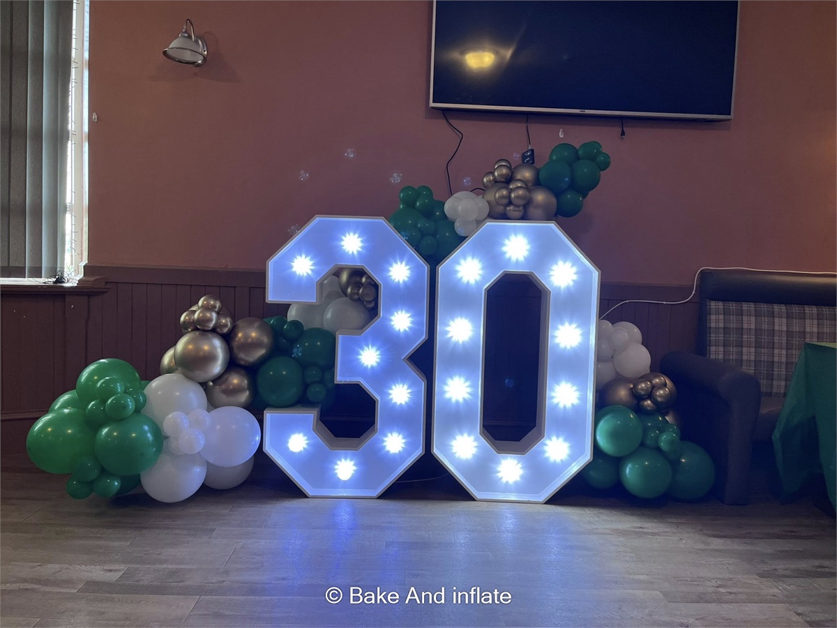 2 LED Numbers and Balloon Garland - Hire in Scotland | Bake And inflate